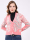 Women Pink Self Design V Neck Full Sleeve Cardigan