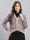 Women Pink Self Design V Neck Full Sleeve Cardigan