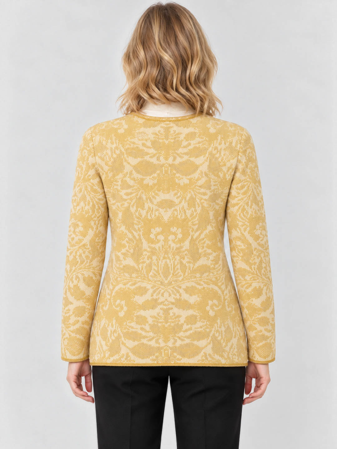 Women Yellow Designer Round Neck Full Sleeve Cardigan