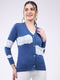Women Blue Self Design V Neck Full Sleeve Cardigan