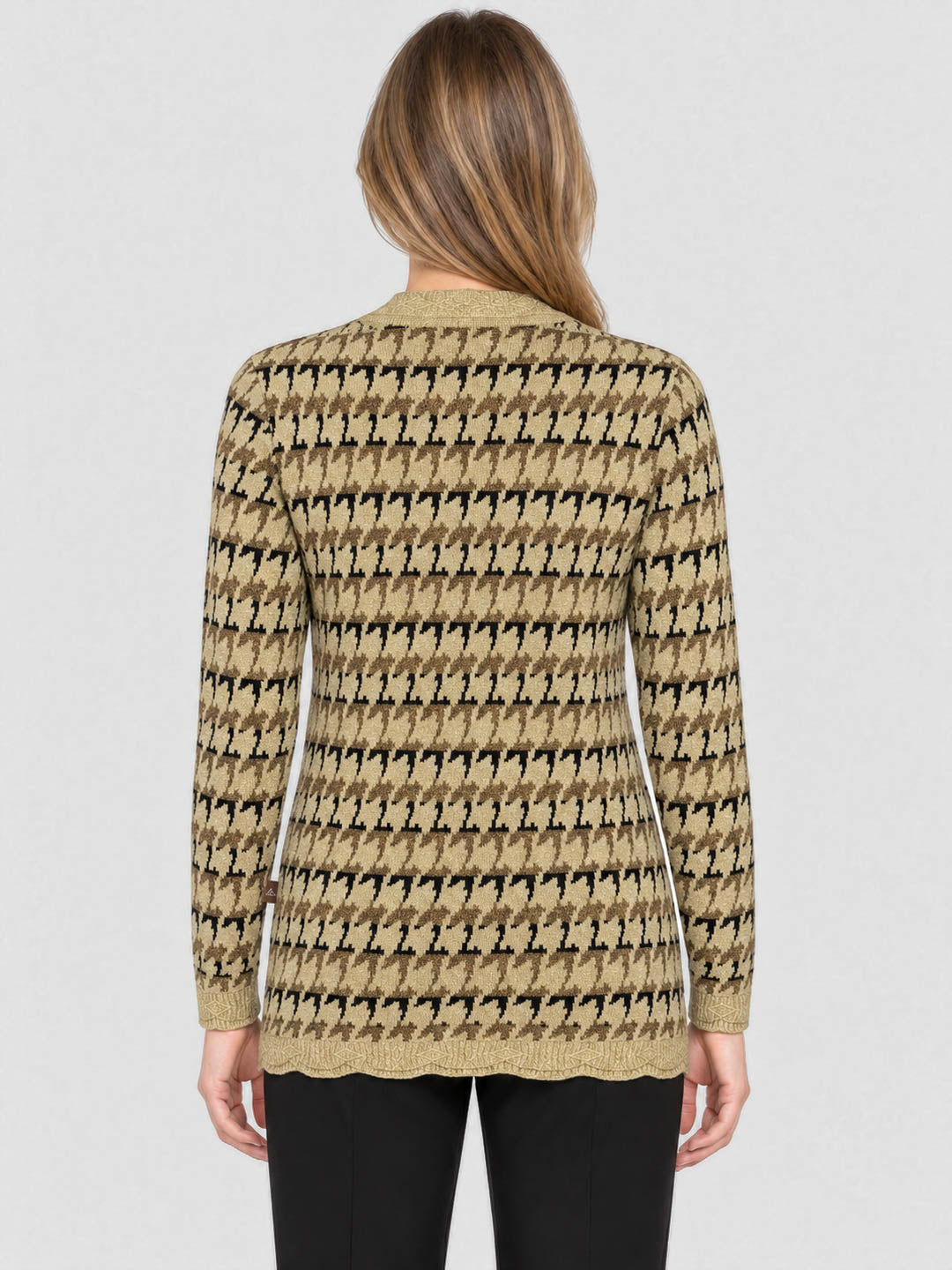 Women Beige Jacquard V Neck Full Sleeve Cardigan