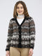 Women Black Printed V Neck Full Sleeve Cardigan