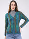 Women Green Printed V Neck Full Sleeve Cardigan