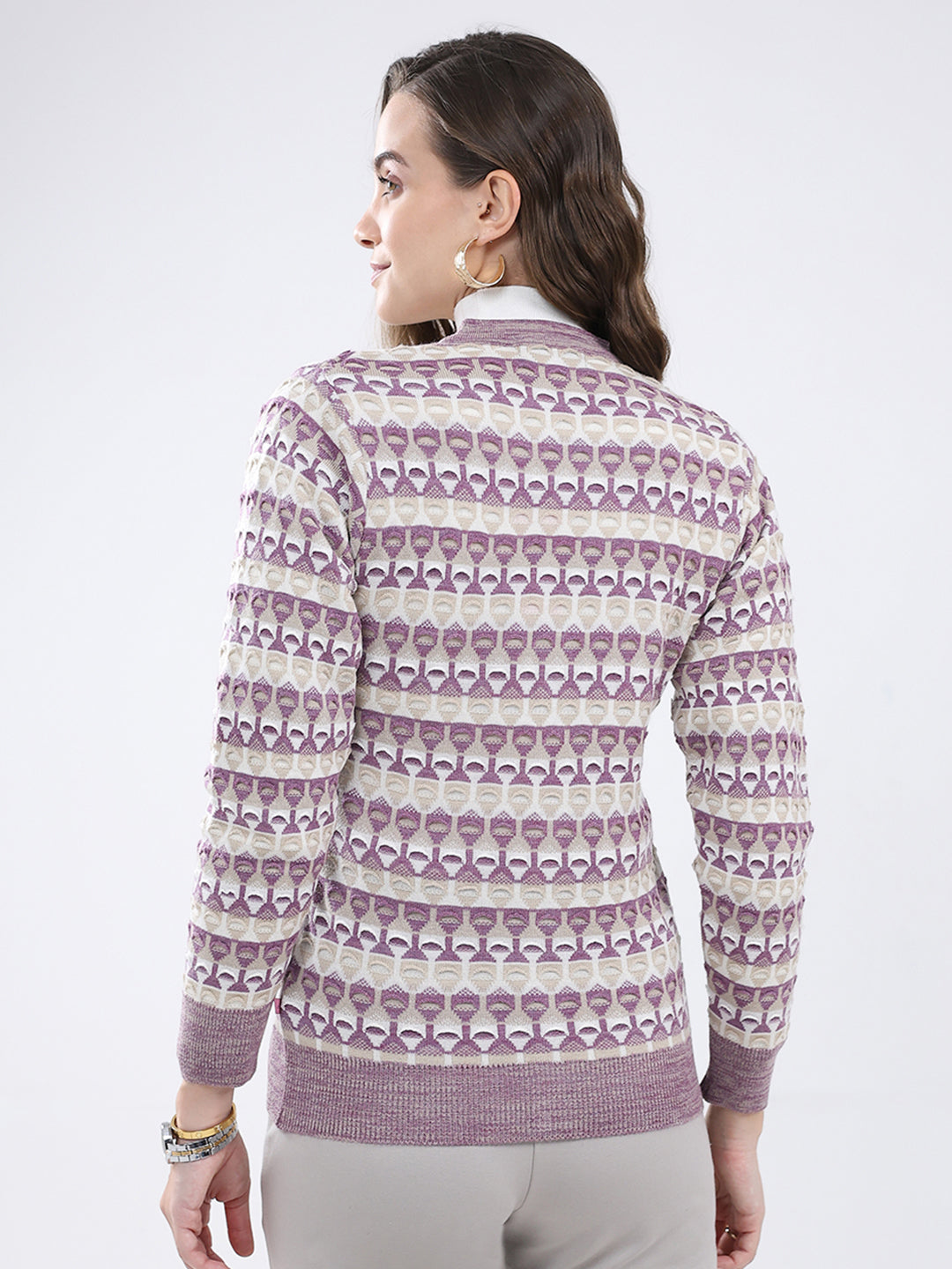 Women Multicolor Self Design V Neck Full Sleeve Cardigan