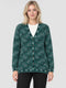 Women Teal Blue Jacquard V Neck Full Sleeve Cardigan