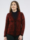 Women Maroon Printed V Neck Full Sleeve Cardigan