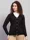 Women Black Jaquard V Neck Full Sleeve Cardigan