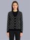 Women Black Jacquard V Neck Full Sleeve Cardigan