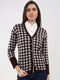 Women Maroon Printed V Neck Full Sleeve Cardigan