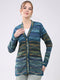 Women Blue Printed V Neck Full Sleeve Cardigan