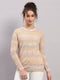 Women Pink Self Design Round Neck Full Sleeve Cardigan