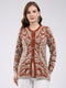 Women Rust Printed Round Neck Full Sleeve Cardigan