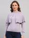 Women Light Grey Self Design Round Neck Full Sleeve Winter Top