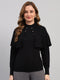 Women Black Self Design Round Neck Full Sleeve Winter Top