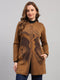 Women Camel Brown Printed Round Neck Full Sleeve Cardigan