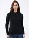 Women Black Self Design Round Neck Full Sleeve Winter Top