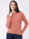 Women Rust Self Design Round Neck Full Sleeve Winter Top