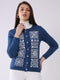 Women Blue Self Design Round Neck Full Sleeve Cardigan