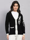 Women Black Self Design V Neck Full Sleeve Cardigan