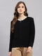 Women Black Self Design Round Neck Full Sleeve Cardigan