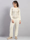 Women Off White Jaquard Round Neck Full Sleeve Cords Set