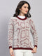Women Maroon Self Design Round Neck Full Sleeve Winter Top