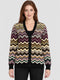 Women Black Jacquard V Neck Full Sleeve Cardigan
