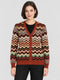 Women Rust Jacquard V Neck Full Sleeve Cardigan