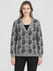 Women Grey Jacquard V Neck Full Sleeve Cardigan