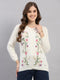 Women Off White Self Design Round Neck Full Sleeve Cardigan