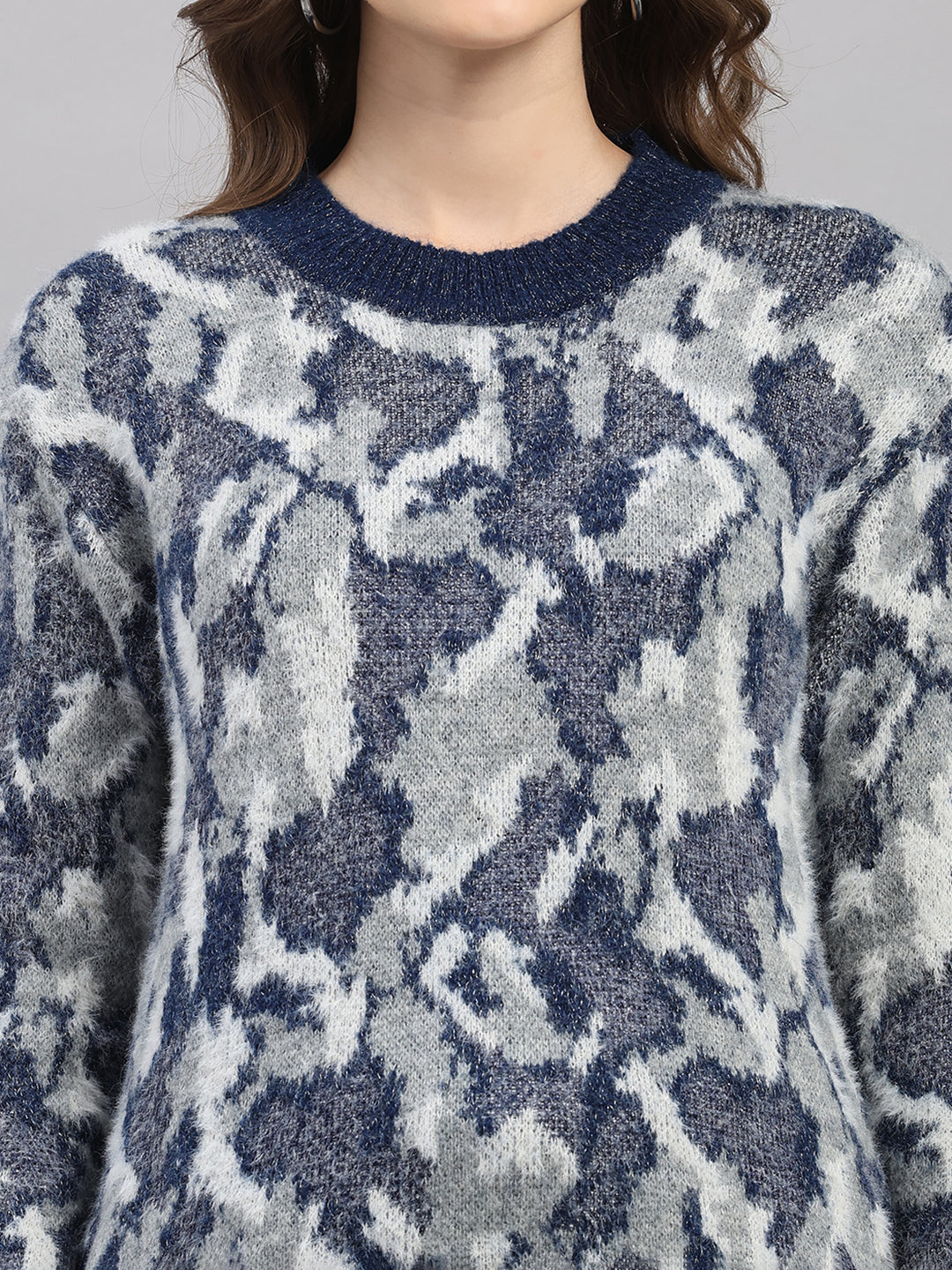 Women Multicolor Self Design Round Neck Full Sleeve Winter Top