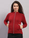 Women Red Self Design Turtle Neck Full Sleeve Cardigan