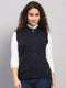 Women Navy Blue Printed Round Neck Sleeveless Cardigan