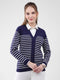 Women Blue Stripe V Neck Full Sleeve Cardigan