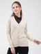 Women Beige Solid V Neck Full Sleeve Cardigan