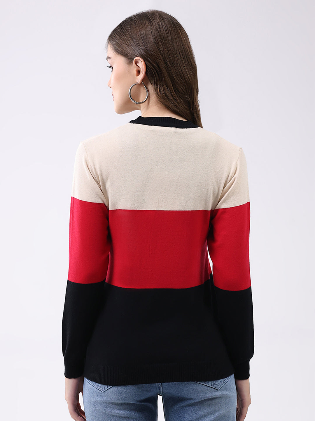 Women Multicolor Stripe V Neck Full Sleeve Cardigan