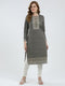 Women Grey Self Design Round Neck Full Sleeve Winter Kurti
