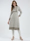 Women Beige Self Design Round Neck Full Sleeve Winter Kurti