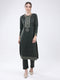Women Green Self Design Round Neck Full Sleeve Kurti Set for Winter