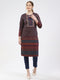 Women Maroon Printed Round Neck Full Sleeve Winter Kurti