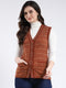 Women Rust Stripe V Neck Sleeveless Cardigan