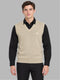 Men Beige Solid V Neck Sleeveless Sweater