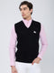 Men Black Solid V Neck Sleeveless Sweater