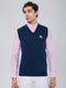 Men Navy Blue Solid V Neck Sleeveless Sweater
