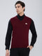 Men Maroon Solid V Neck Sleeveless Sweater