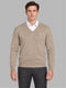 Men Beige Solid V Neck Full Sleeve Pullover
