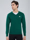 Men Green Solid V Neck Full Sleeve Pullover
