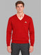 Men Red Solid V Neck Full Sleeve Pullover
