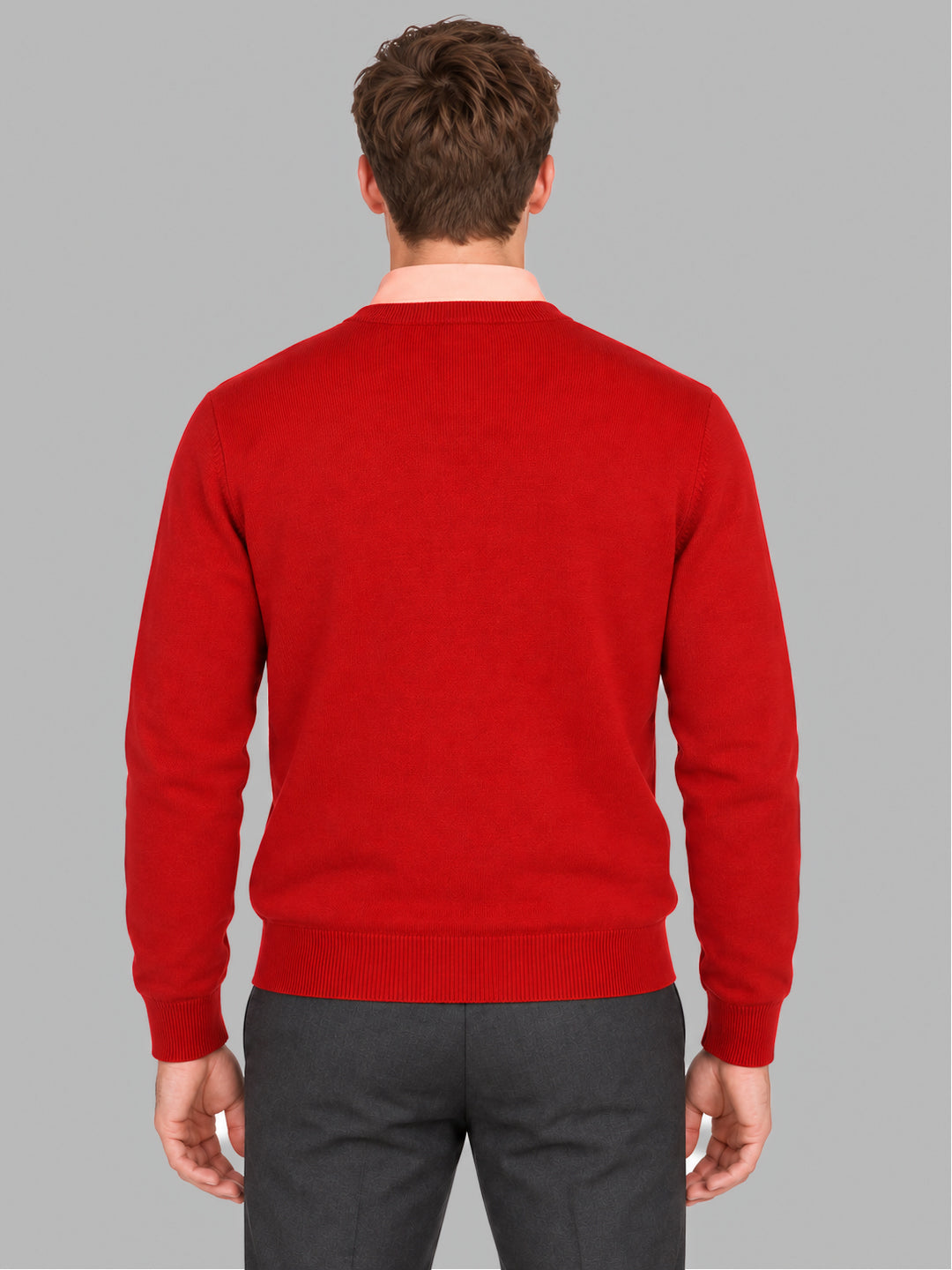 Men Red Solid V Neck Full Sleeve Pullover