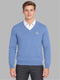 Men Blue Solid V Neck Full Sleeve Pullover